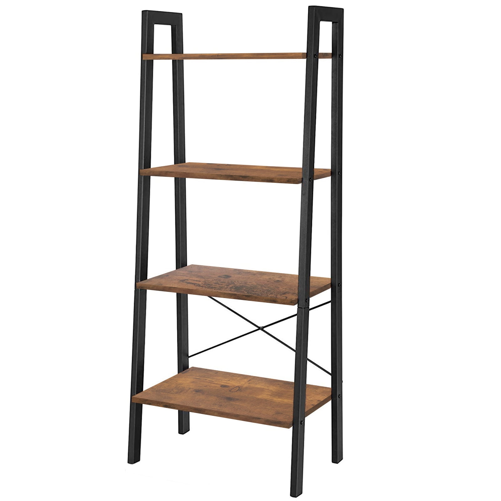 Resenkos Freestanding 4-Tier Ladder Bookshelf Open Shelving Unit Floor Bookcase with Steel Frame Rustic, Brown and Black Resenkos Freestanding 4-Tier Ladder Bookshelf Open Shelving Unit Floor Bookcase with Steel Frame Rustic, Brown and Black