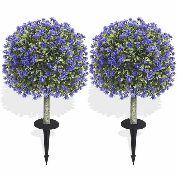 Purple Artificial Flower Ground Stakes (2-Pack) - Durable UV-Protected Outdoor Planter Decor