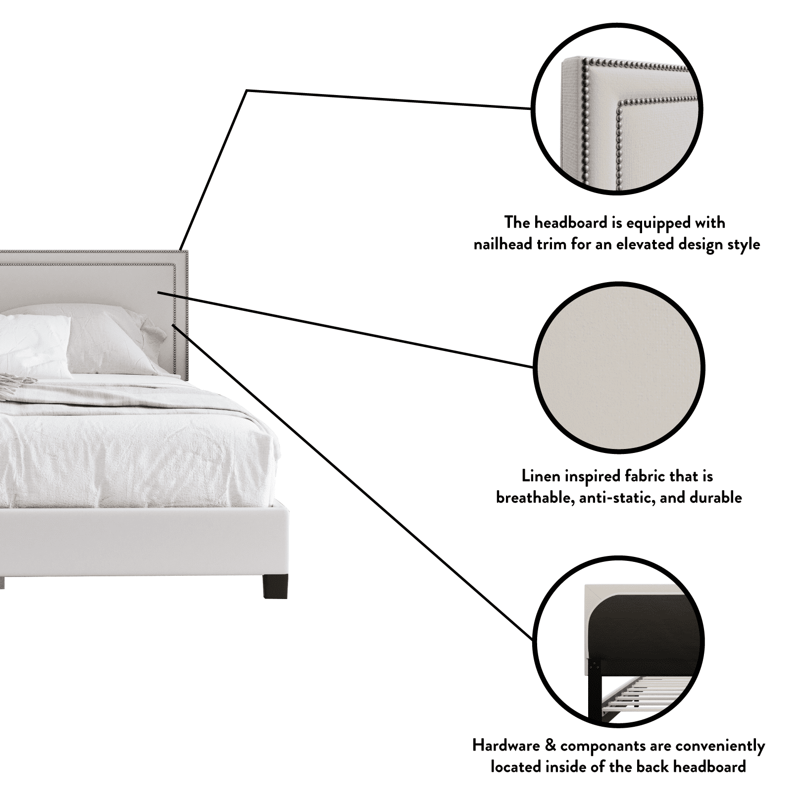 Buy DG Casa Ocean Upholstered Platform Bed Frame with Nailhead Trim