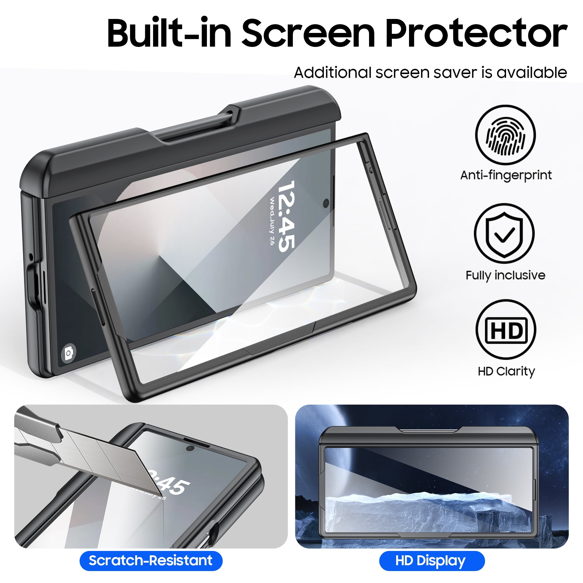 Oupeigar for Samsung Galaxy Z Fold 6 Phone Case,with RFID Cards Holder,S Pen Holder,Camera Cover, Shockproof Silicone Protective Wallet Case-Black