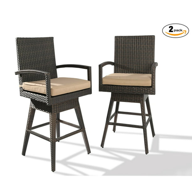 Ulax Furniture 2 Pack Outdoor Patio, Brown Wicker Swivel Bar Stools