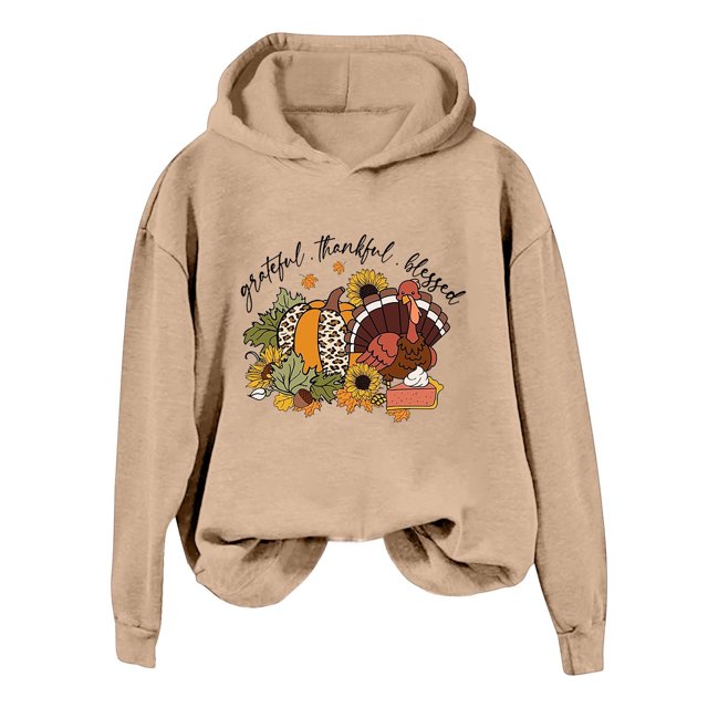 Thanksgiving Women's Printed Casual Hoodie With Pocket And Adjustable Drawstring