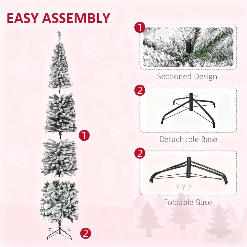9ft Snow Flocked Pencil Christmas Tree 1014 Tips Flame Retardant Small Space Holiday Decor