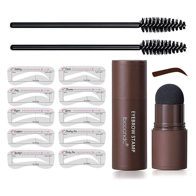Professional Eyebrow Stamp Stencil Kit, Makeup Eyebrow Tools Powder Kit for Women (Dark brown)