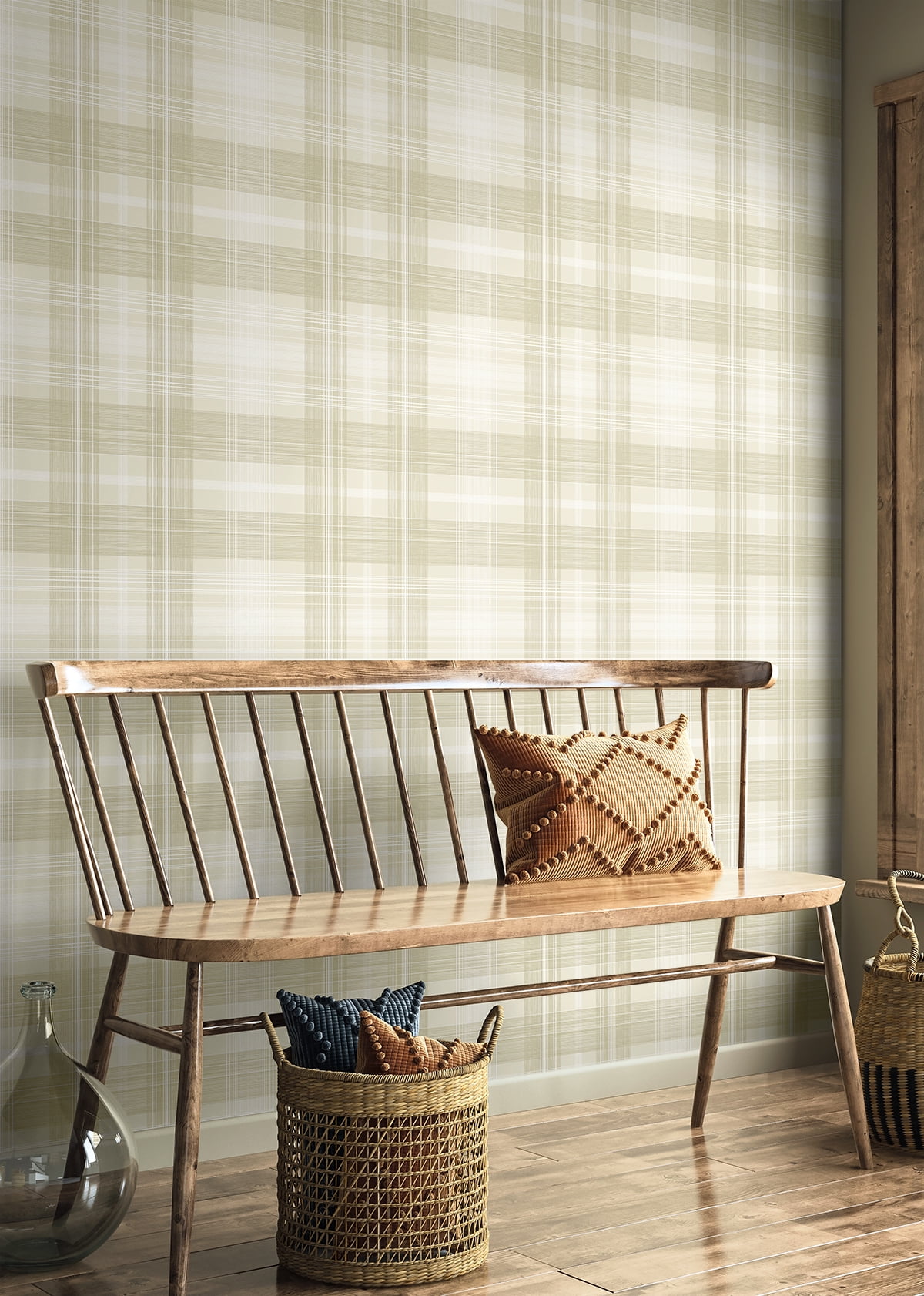 Stacy Garcia Home Sand Dollar Crossroads Plaid Peel and Stick Wallpaper - 20.5 in. W x 10 ft. L Roll