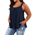 thumbnail image 3 of Aoochasliy Women Plus Size Camisole Tank Top with Lace Ruffled Hem Sleeveless Cami Blouse Casual Solid Color Spaghetti Straps Soft Lightweight Loose Fit Stretch Top, 3 of 9
