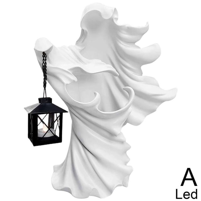 Cracker Barrel Ghost Witch Messenger and Lantern Ghost Statue Ornament Halloween