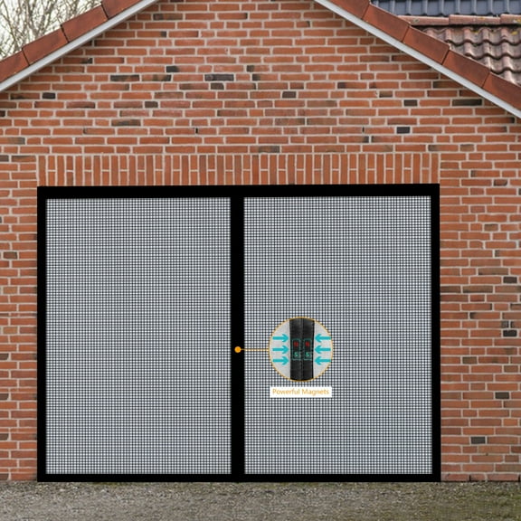 Magnetic Garage Door Screen – Tear-Resistant, Fire-Resistant, Easy Installation, Mosquito & Leaf Blocker, 36 Magnets, 6 Gravity Bars, 10x8ft