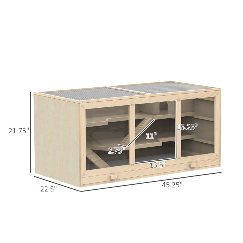 3-Tier Extra Large Wooden Hamster Cage, Small Animal Cage and Habitat, Mice, Rat, Gerbil, & Hamster Habitat, Ladder, Openable Top and Bottom Tray (45.25" L x 22.5" W x 21.75" H)