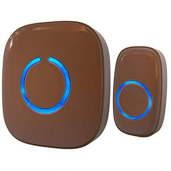 SadoTech Wireless Doorbell for Home - 1 Push-Button Ringer & 1 Chime Receiver, Battery Operated, 1000 Feet, Waterproof Door Bell w/LED Flash, Brown