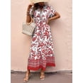 thumbnail image 6 of Women'S Summer Short Sleeves Boho Floral Print Tiered Casual Flowy Long Maxi Dress Red S, 6 of 10