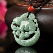 TIANTUTUTEC Natural Grade A Ice Jade Jadeite Lucky Green Coin Zodiac Rabbit Moon Pendant