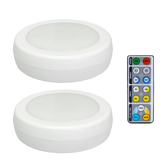 Westek BL-PCCT-W2 Adjustable White LED Puck Light with Remote - 2PK