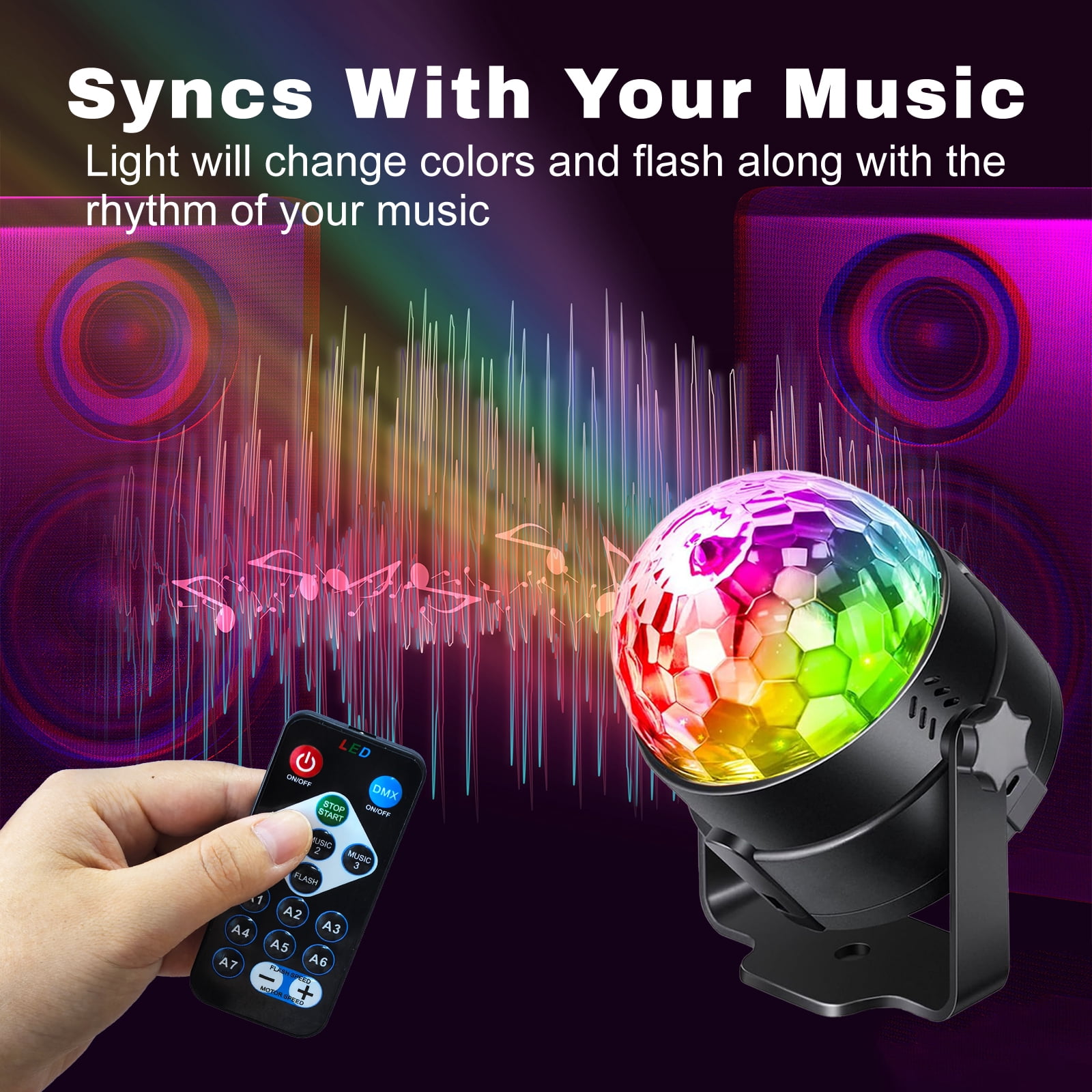 AGCAN 2 Pack Disco Ball Lights, Sound Activated Party Stage Lights with Remote Control, Music Sync DJ Strobe Lights for Home Dance Birthday Halloween Christmas Party Decorations