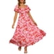 thumbnail image 2 of VESTIDOS FLORALES CHIC PARA MUJERES CON CUELLO CUADRADO, CINTURA ALTA, ESPALDA FRUNCIDA Y DISEÑO EN CAPAS, TALLA S, ROSA, 2 of 6