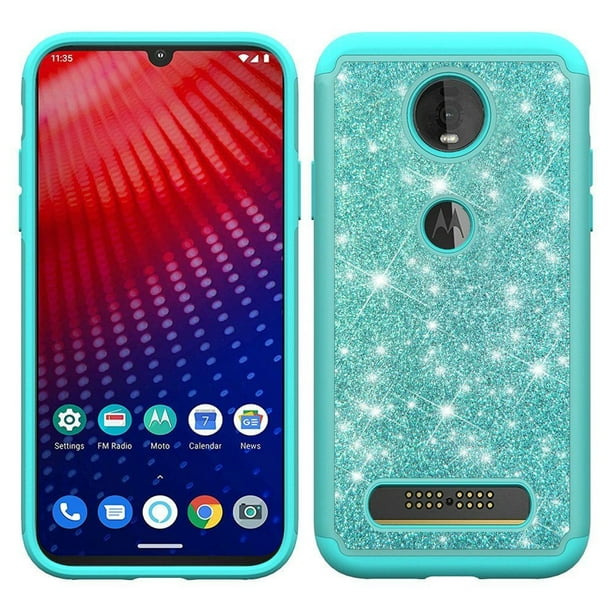 Motorola Moto Z4 Case, by Insten Tough Glitter Bling Diamond Dual Layer