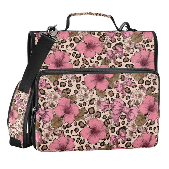 Zipper Binder Hibiscus Flowers and Bows 1.5 Inch Binder Folder Bag with Shoulder Strap and Handle