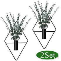 Metal Hanging Planters with Artificial Eucalyptus - Geometric Wall Vases for Bathroom,Living Room,and Office Decor,2 Pcs