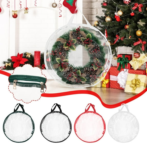 Christmas Wreath Storage Bag 1PC,Clear Plastic Container for Holiday DecorationsProtects Floral Arrangements Year-Round with Easy Carry Handle(Black)