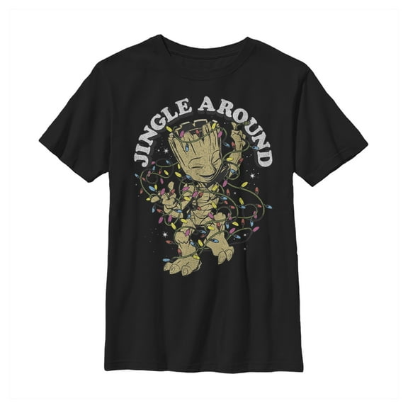 Boy's Marvel Christmas Groot Jingle Around Graphic Tee Black X Large