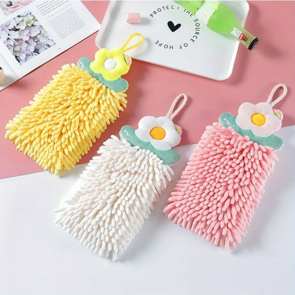 3PCS Hanging Flower Hand Towel - Super Absorbent & Quick Dry, Double-Layer Bathroom & Kitchen Towel, Cute Decorative Hand Towel with Hook, Great Gift for Father's Day