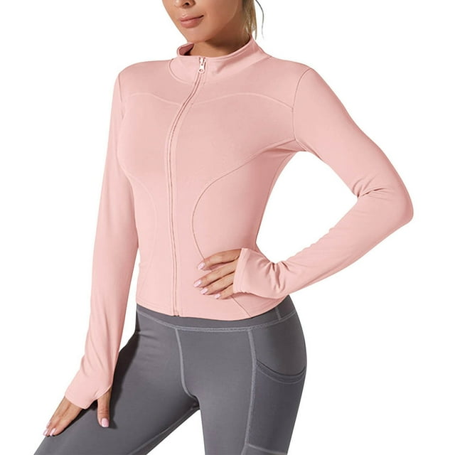 Admvng Hauts d'Entraînement pour Femmes Manches Longues Col Rond Léger Fermeture Éclair Séchage Rapide Yoga Gym Golf Athlétique Ajusté Protection Solaire Vêtements Femmes L-2TG