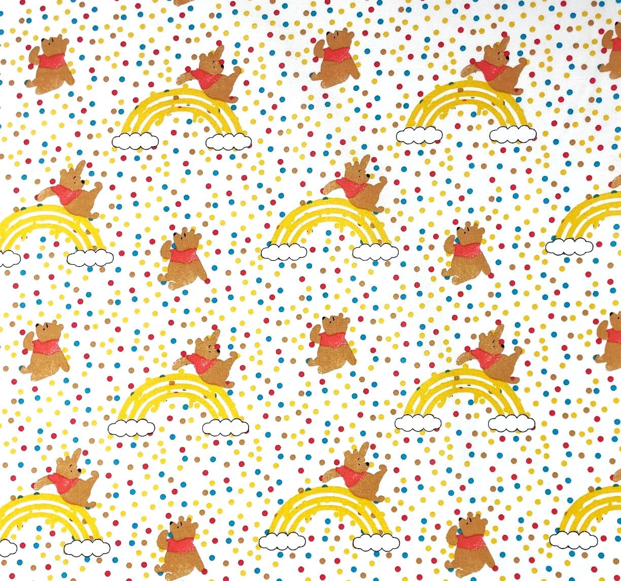 1 Yard - Winnie the Pooh Rainbows & Polka Dots on White Cotton Fabric (Great for Quilting, Sewing, Craft Projects, Throw Pillows & More) 1 Yard X 44" Wide