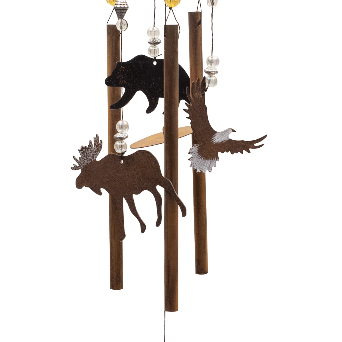Metal Hunting Cabin Moose Eagle Bear Wind Chime Sculpture Great Outdoor Yard Art Lodge Garden Decor