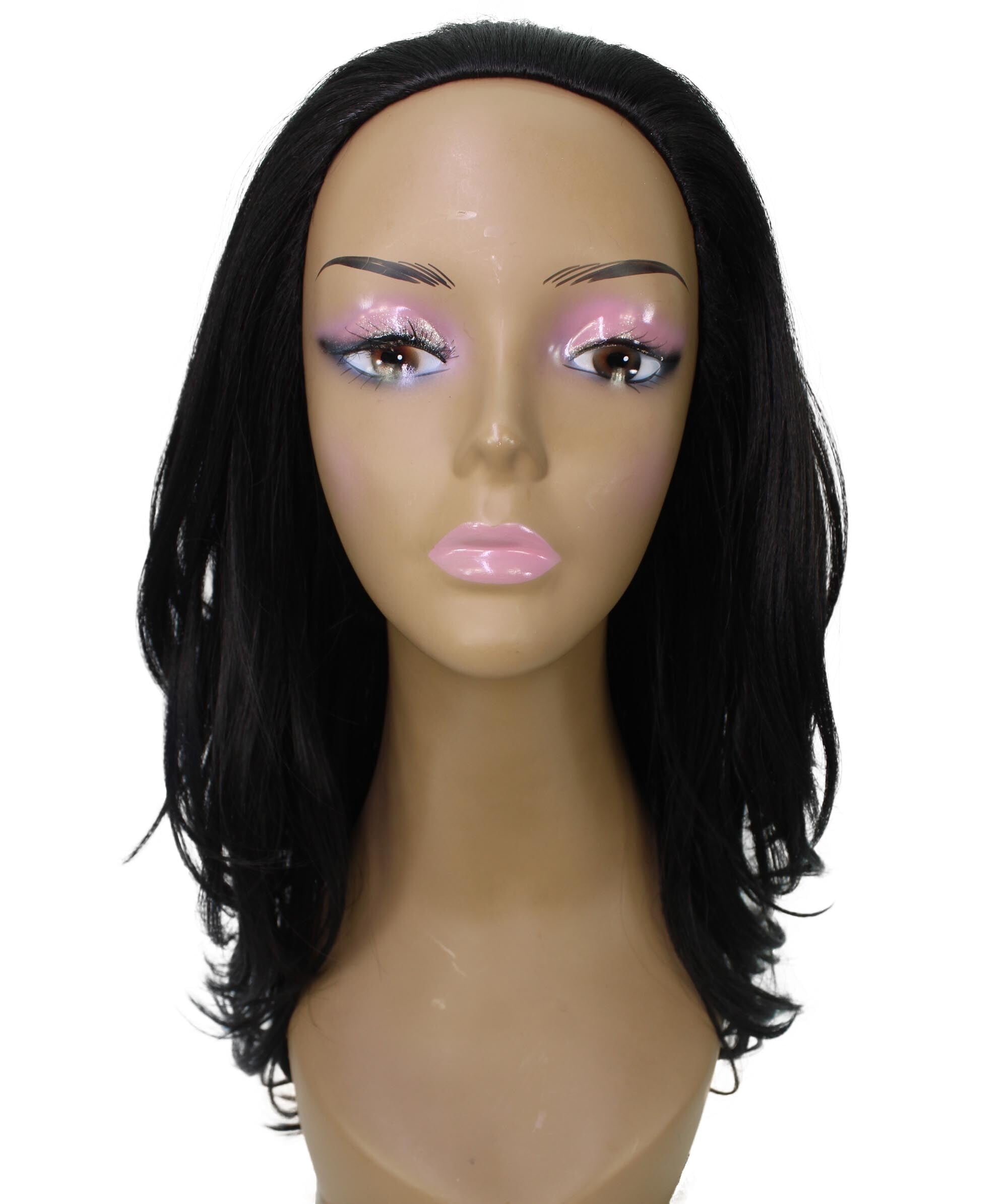 LUXLUXE Women Leal Curly Half Wig Layered Style Human Hair Blend 18.5" Natural Black