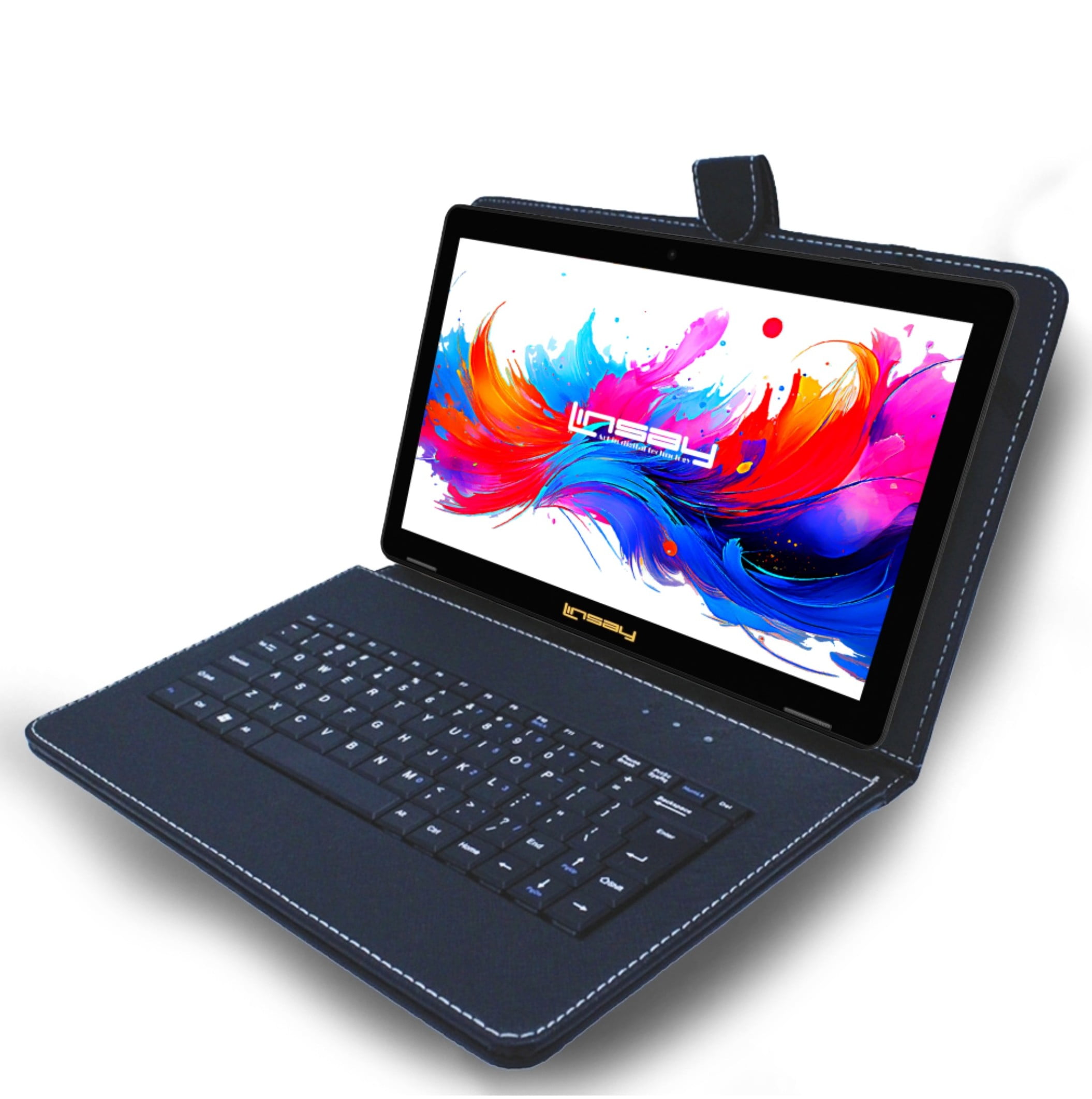 LINSAY 10.1" Octa Core 256GB Storage Android 15 Tablet with Black Keyboard