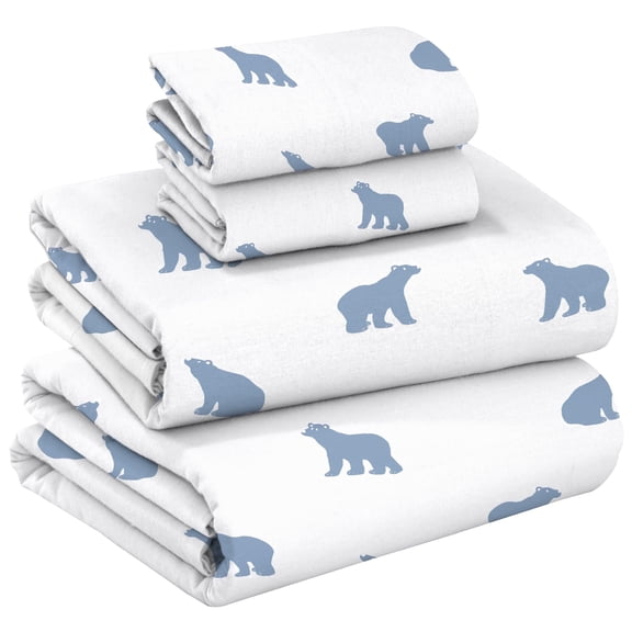 RUVANTI 100% Cotton Flannel Sheets Queen 4 Pcs Happy Cubs