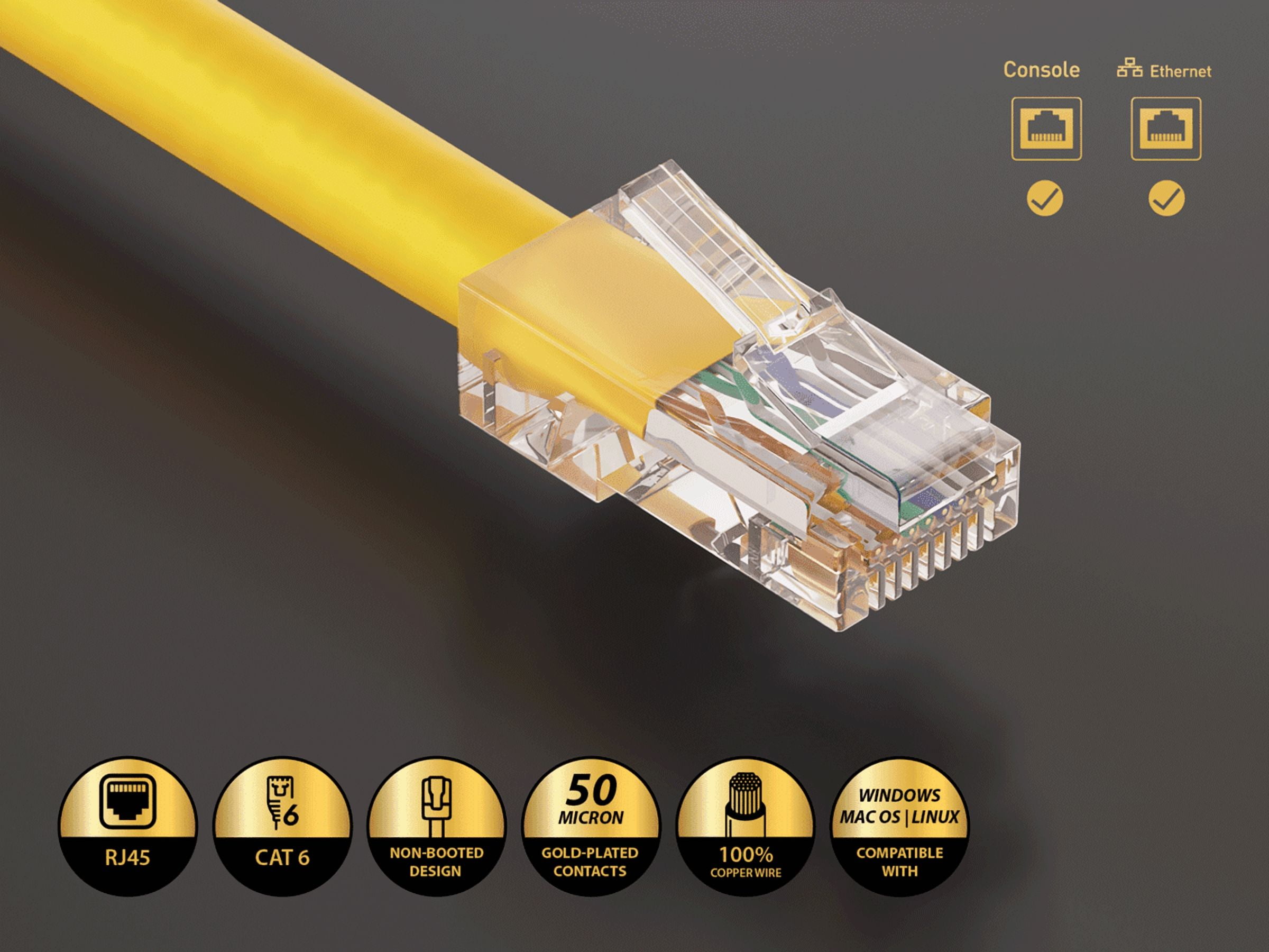 Cable Leader 50ft Cat6 UTP Non-Booted Ethernet Network Patch Cable 24AWG Bare Copper, Yellow