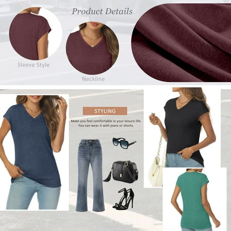 SUNBS Womens Casual V Neck Shirts Basic Plain T Shirts Cute Tops for Women Summer Clothes