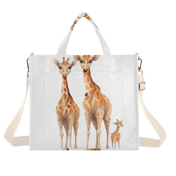 Giraffes Corduroy Tote Bag Handbag Large Messenger Bag Shoulder Crossbody Zipper Bag Purse