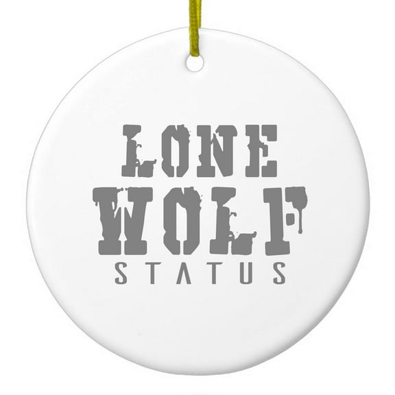 DistinctInk Hanging Ceramic Christmass Tree Ornament with Gold String - Great Gift / Present - 2 3/4 inch diameter - Lone Wolf Status