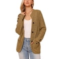 thumbnail image 1 of Suéteres de Cardigan INSPIRE CHIC para mujer, con frente abierto, botones, de manga larga, casual de otoño, tejido de cable con bolsillos, talla S, color caramelo, 1 of 6