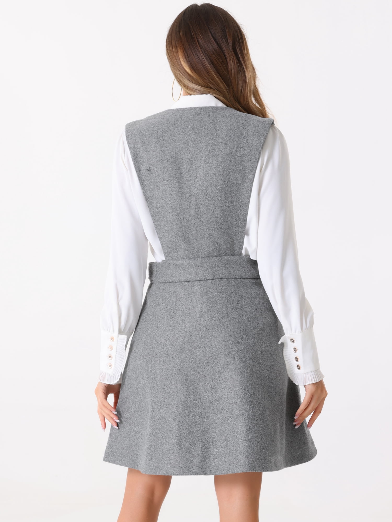 DARING DIVA Women's V Neck A Line Above Knee Pinafore Dress L Gray