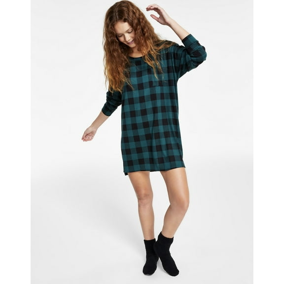 Jenni Women's Long Sleeve Supersoft Sleepshirt June Bug Buffalo Check Size S