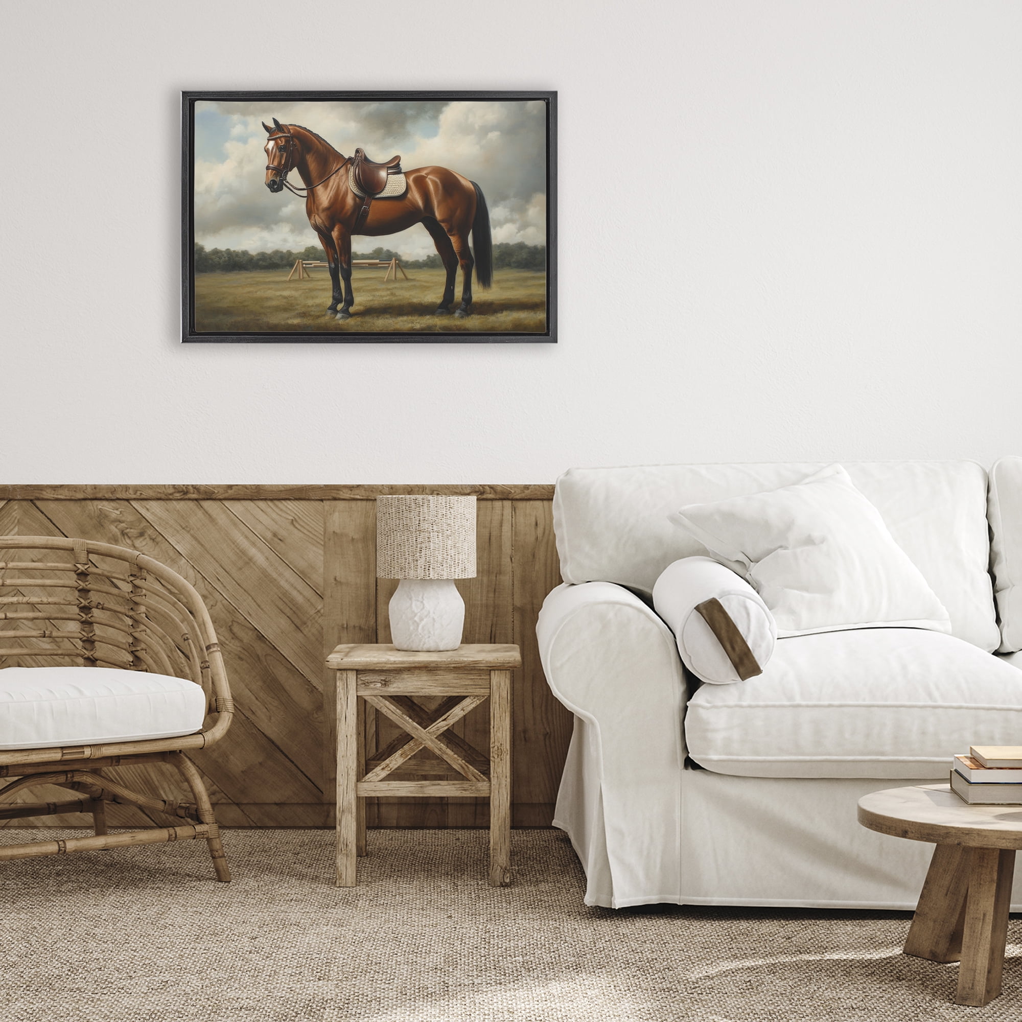 Stupell Industries Red Mare in Pastoral Landscape Black Framed Floater Canvas Wall Art, design by Petal Prints Design