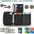 thumbnail image 4 of Phone Case for Samsung Galaxy S22 Plus S22+ 5G Wallet Cover with Tempered Glass Screen Protector and Zipper Card Holder Slot Stand Leather S22+5G S22plus 22S + S 22 22+ G5 Women Men Black, 4 of 17