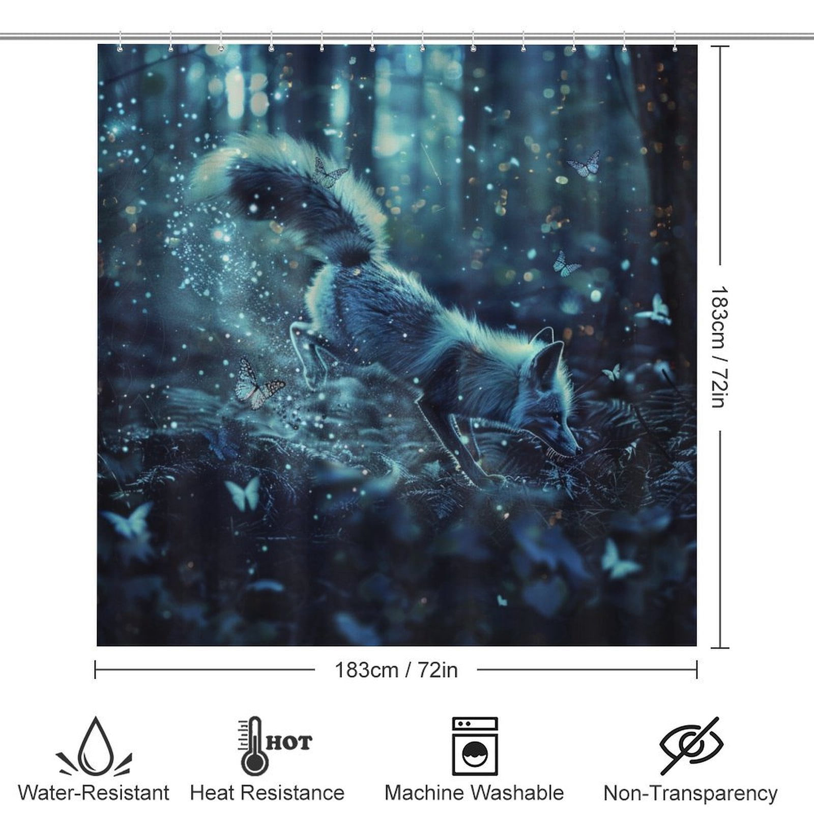 Nine Tailed Fox Chasing Butterfly 4 Piece Shower Curtain Sets, Non-Slip Rugs, Toilet Lid Cover And Bath Mat, for Bathroom Decor Set, 72" X 72"