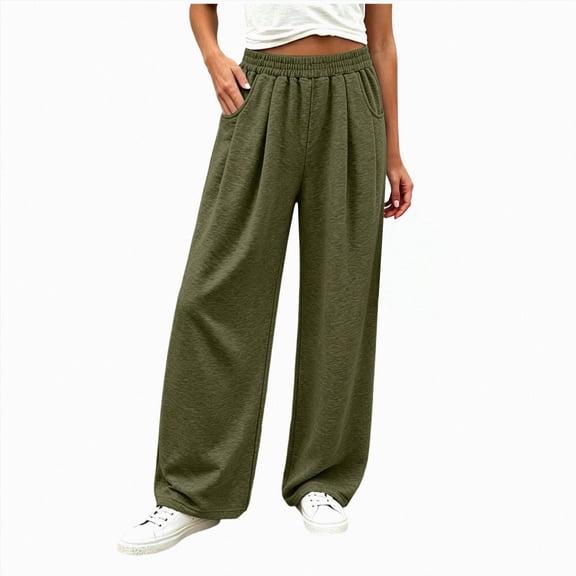 felwors Wide Leg Pants Woman High Waist Trousers with Pockets Casual Lounge AG for Size L