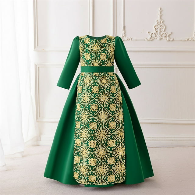 Cowsor Muslim Girls' Embroidered Princess Dress – Long Sleeve, with Bag (4-8Y)