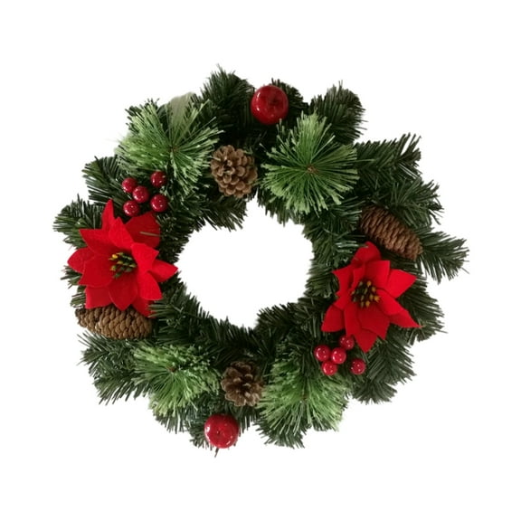 Artificial Christmas Wreath with Red Berries & Pine Cones – Green Branch Holiday Door & Window Hanging Decoration for Home, Storefront, Office