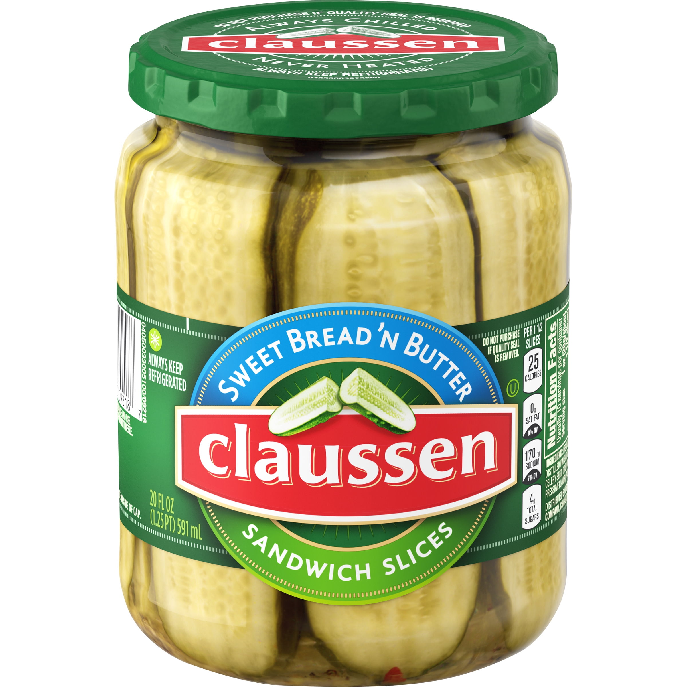 Claussen Sweet Bread N' Butter Sandwich Pickle Slices, 20 fl oz Jar