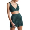 thumbnail image 2 of Plisse Short Set for Women Outfits Suit Long Sleeve Oversized Shirt Top and nner Vest Bra and Pleated Shorts Pants Suit 3 Pieces for Women Streetwear, 2 of 10