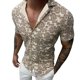 thumbnail image 1 of Camisas De Sport Para Hombre Camisa casual de verano ajustada para Camisa de manga corta con flores de anacardo (Beige, 3XL), 1 of 4