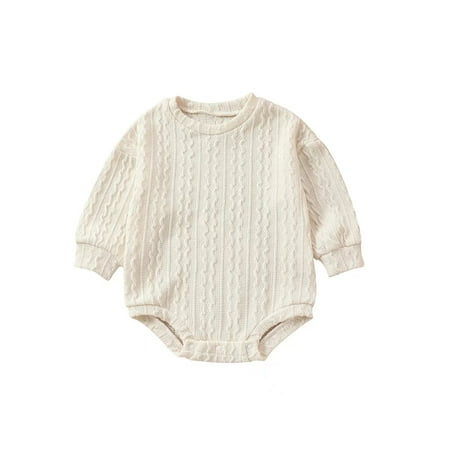 

FEORJGP Toddler Boys Girls Knit Romper 0-2Y Infant Baby Sweater Jumpsuit Long Sleeve Playsuit Crew Neck Solid Bodysuit Newborn Casual Daily Clothes for Spring Fall
