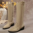 thumbnail image 4 of Viluyesy Womens Western Knee High Boots, Low Heels Pointed Toe Faux Leather Fashion Cowgirl Tall Boots Khaki, 4 of 9