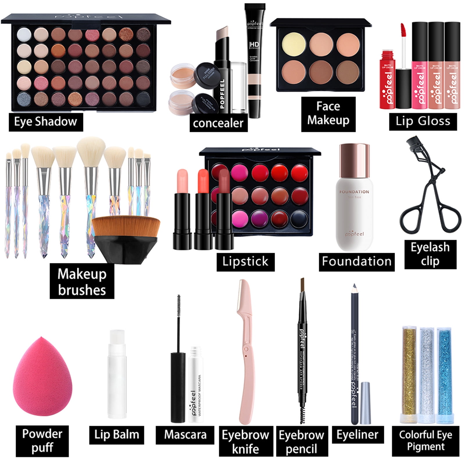 FantasyDay All-in-one Makeup Set Holiday Gift Surprise | Full Makeup Kit for Women Essential Starter Bundle Include Eyeshadow Palette Lipstick Blush Concealer Face Powder Eyeliner Mascara Soft Brush